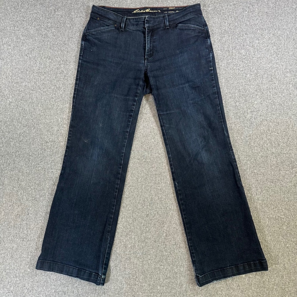 Eddie Bauer Jeans Womens 12 Curvy Trouser Dark Wash Blue Stretch Denim